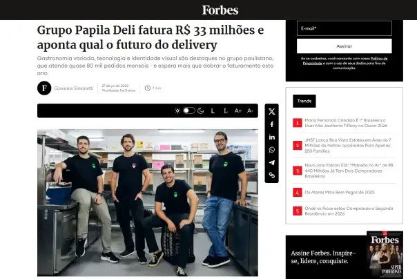 Papila Deli em matéria da Forbes — quatro sócios em camisetas pretas