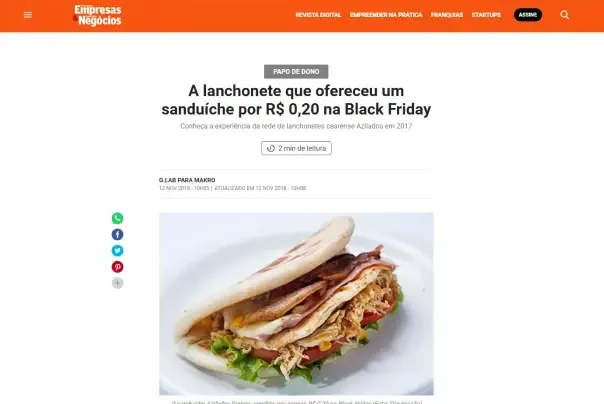 Black Friday do sanduíche — matéria de notícias com foto do prato