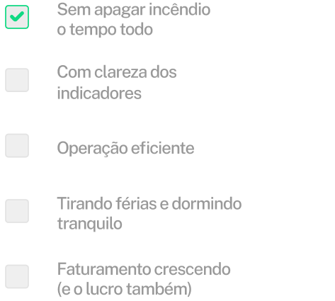 Checklist: sem apagar incêndio o tempo todo, com clareza dos indicadores, operação eficiente, tirando férias e dormindo tranquilo, faturamento crescendo (e o lucro também)
