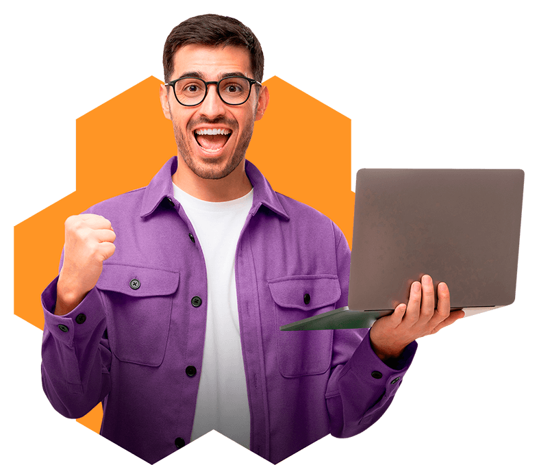 Empresário Politi Academy com laptop