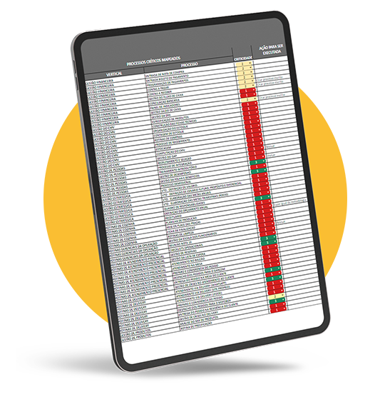 Tablet mostrando planilha de processos da Consultoria Tração