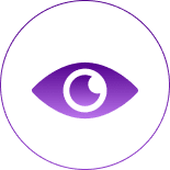 Gráfico estilizado de um olho com tons de roxo e lavanda, aceso dentro de um círculo verde escuro.